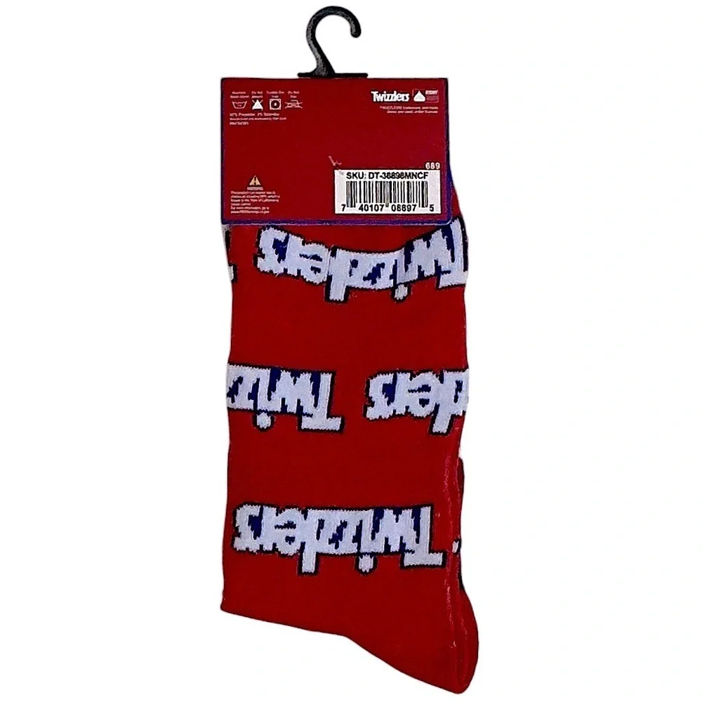 Twizzlers Crew Socks Novelty Funny Red White Blue Unisex Men OS 6-12